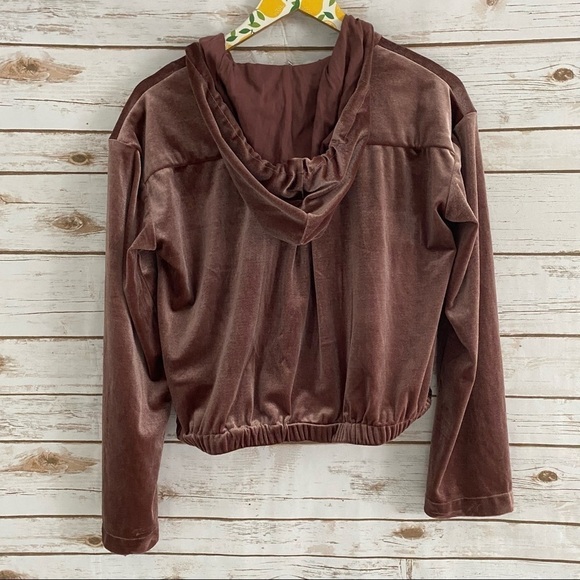 Young, Fabulous, & Broke Pink Cropped Velour Zip Hoodie Sweater Size Small - Picture 5 of 5